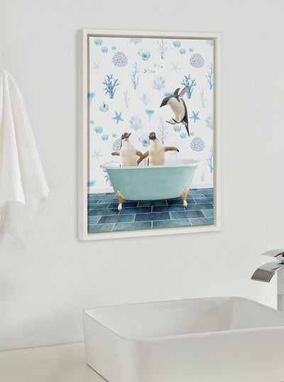 Sylvie Penguins In Under the Sea Bath Framed Canvas by kateandlaurel - product image 5 for Resin Society
