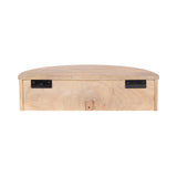 Light wood semi-circular shelf with two black metal mounting brackets on the flat side, shown from the front on a white background.