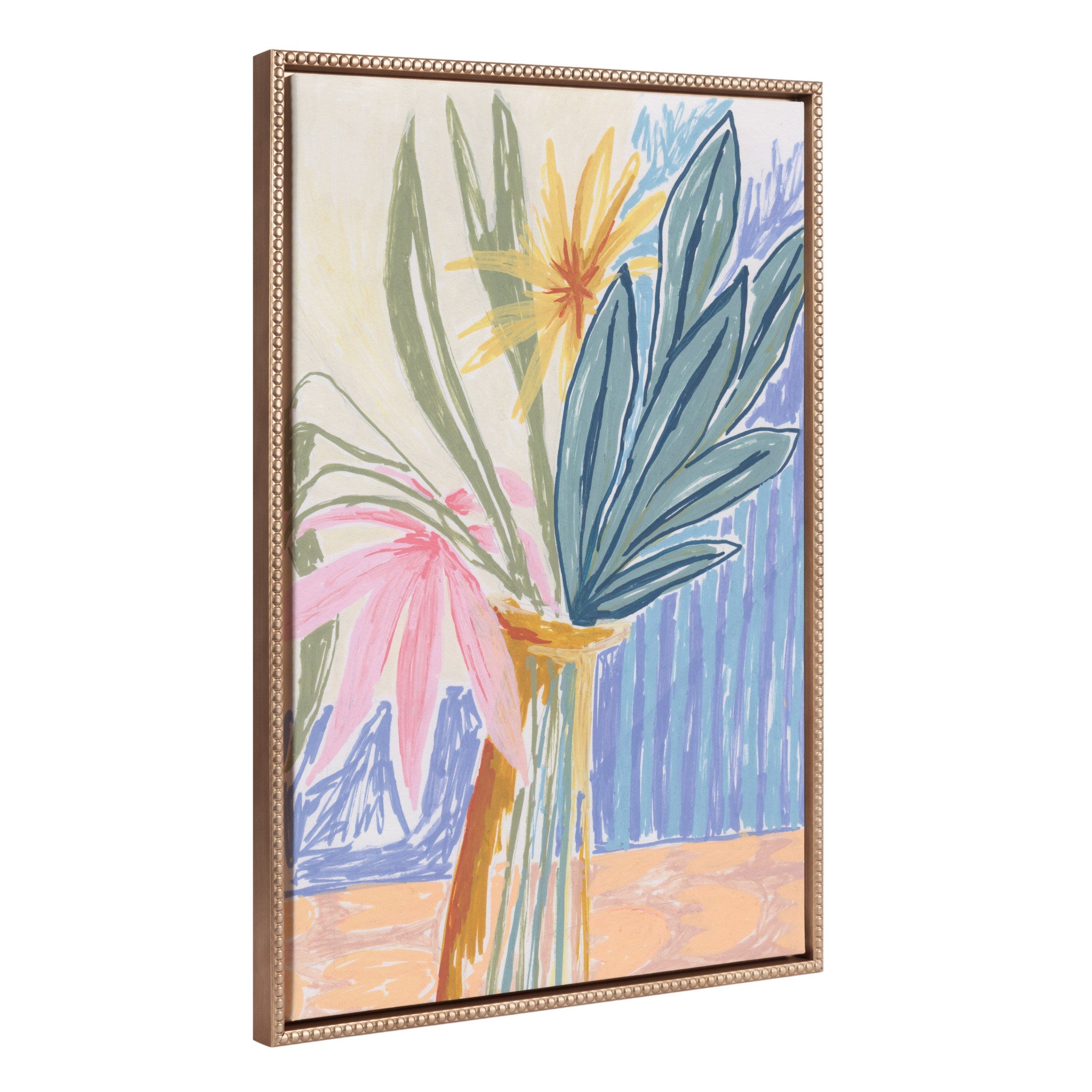 Sylvie Beaded August Bouquet framed canvas art showing a vibrant floral bouquet with a gold vintage beaded frame