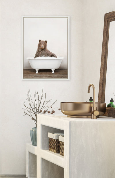 Sylvie Bear Rustic Bubble Bath Framed Canvas by kateandlaurel - product image 10 for Resin Society