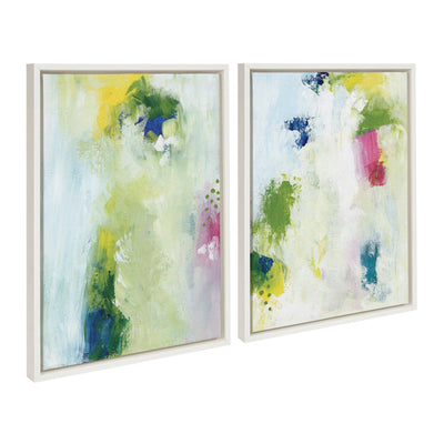 Sylvie Dreamy Maple Forest I and II framed canvas art set by Nikita Jariwala showing two floating canvas prints of maple forest scenes with soft brushstrokes.