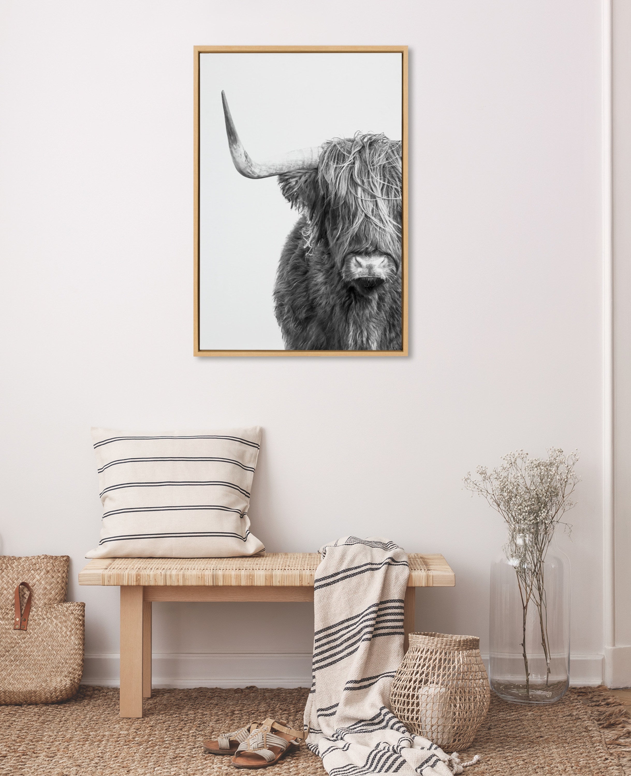 Sylvie B&W Highland Cow No. 1 Framed Canvas by Amy Peterson Art Studio