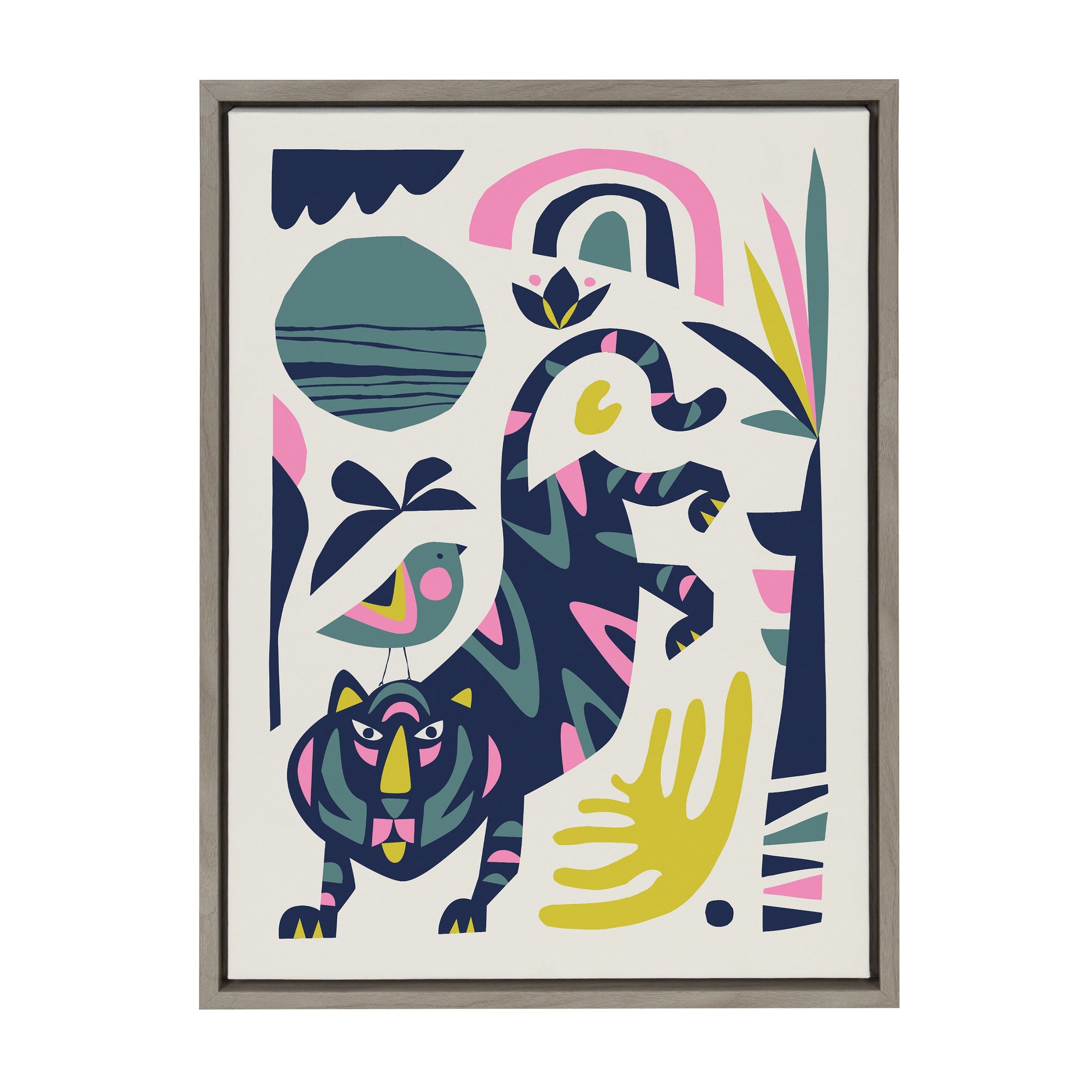 Sylvie Mid Century Modern Tiger and Bird Framed Canvas by kateandlaurel - product image 10 for Resin Society