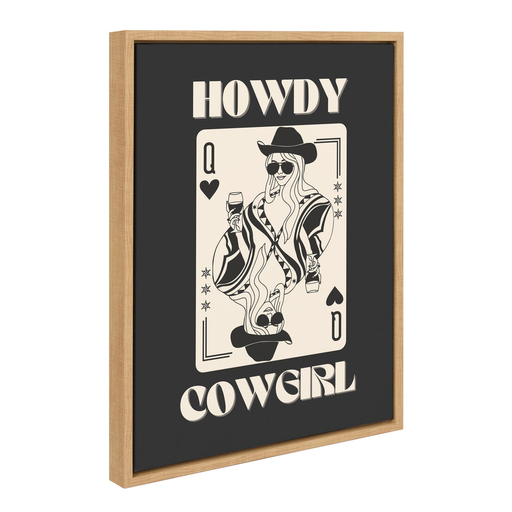 Sylvie Howdy Cowgirl Queen framed canvas art with Western themed illustration in Bright Gold frame