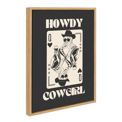 Sylvie Howdy Cowgirl Queen framed canvas art with Western themed illustration in Bright Gold frame
