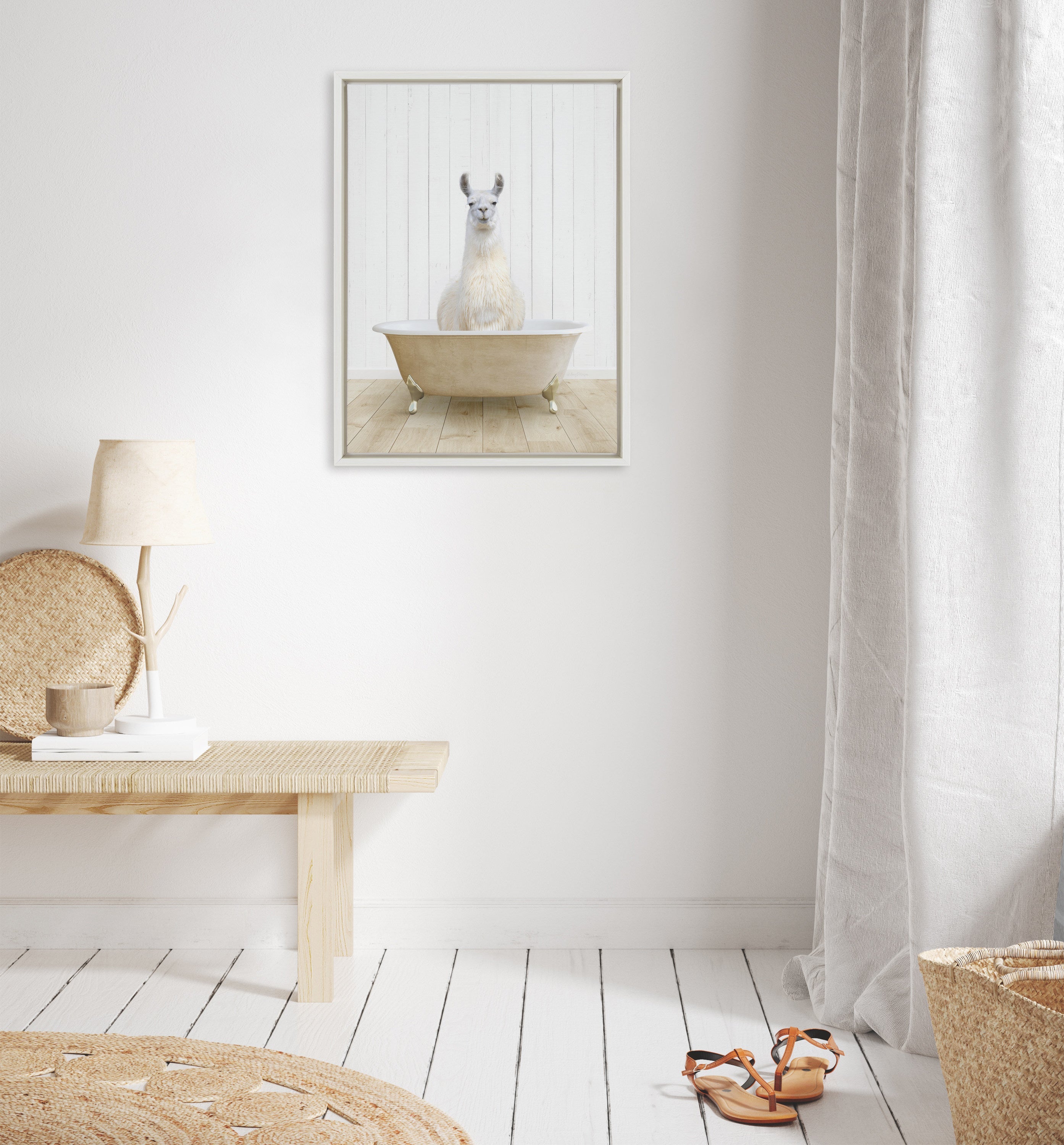 Sylvie Llama Farmhouse Bath Framed Canvas by kateandlaurel - product image 4 for Resin Society