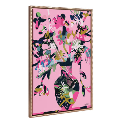 Sylvie Beaded Pinnacle Vase framed canvas art showing colorful floral vase with vintage beaded gold frame