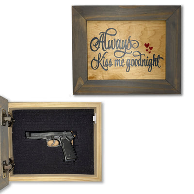 Always Kiss Me Goodnight Hidden Gun Cabinet Wall Decor Concealed by Bellewood Designs - main product image for Resin Society