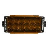 Rectangular amber LED bar light with twelve circular bulbs arranged in two rows and black ends labeled GGLighting, shown from front.