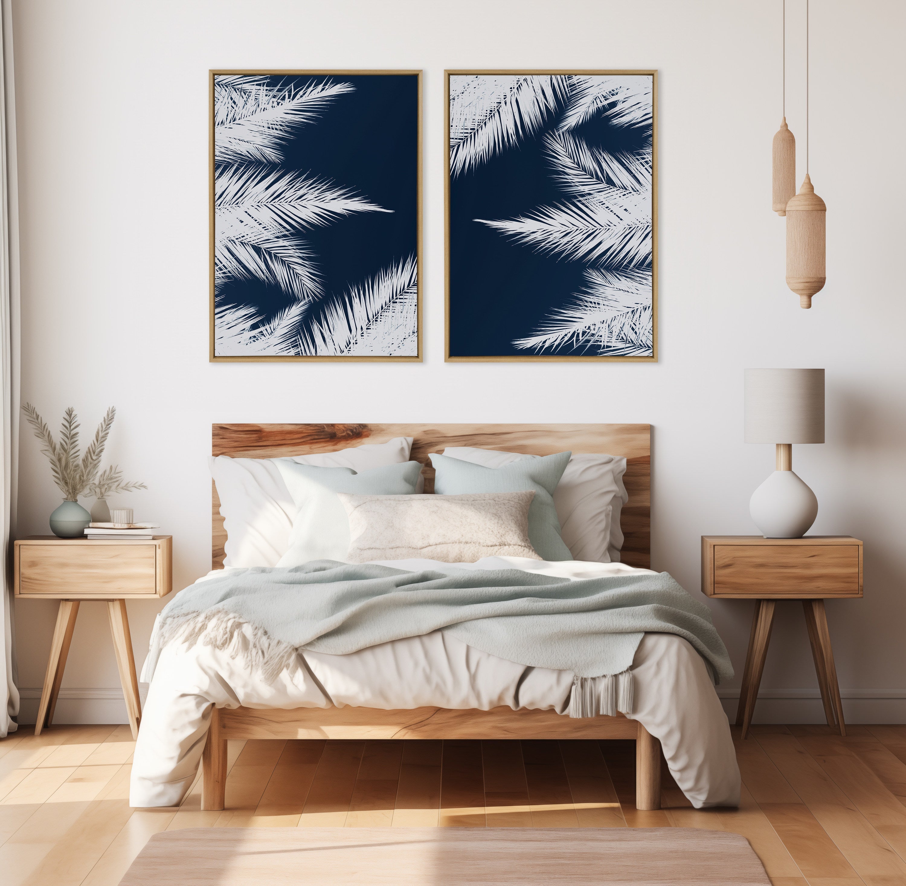 Sylvie Palm Cyanotype 1 Framed Canvas by Alicia Bock