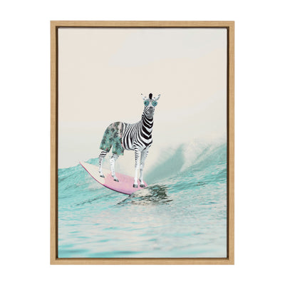 Sylvie Zebra Surfer Framed Canvas by July Art Prints