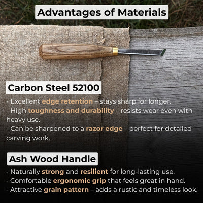 Angled bevel carving chisel with 10 mm blade and wooden handle by Sharky Forged Steel Tools