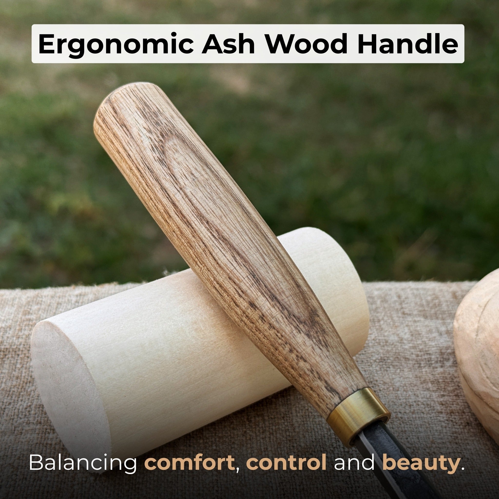 Angled bevel carving chisel with 10 mm blade and wooden handle by Sharky Forged Steel Tools