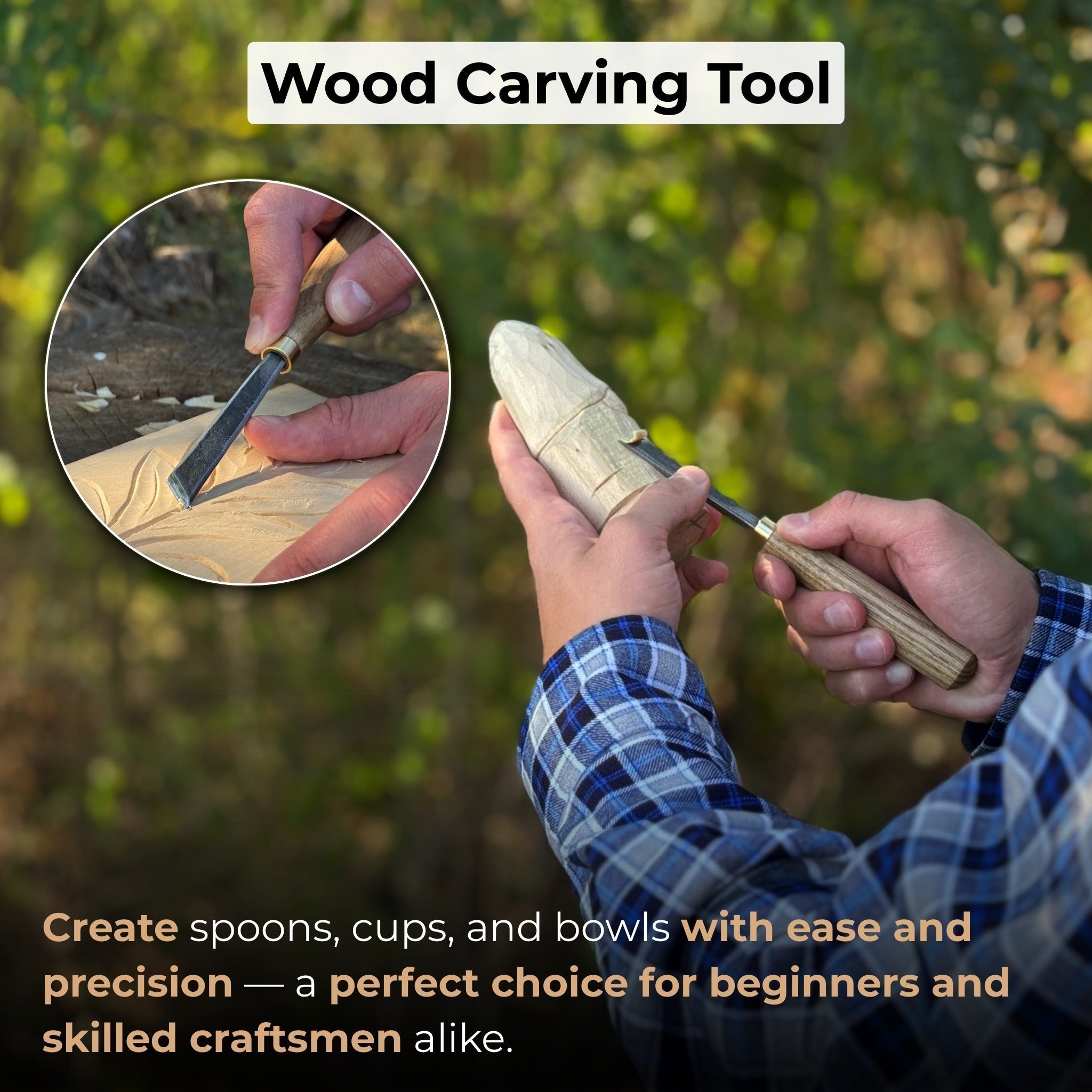 Angled bevel carving chisel with 10 mm blade and wooden handle by Sharky Forged Steel Tools