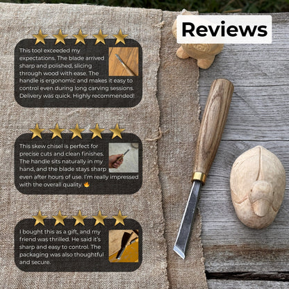 Angled bevel carving chisel with 10 mm blade and wooden handle by Sharky Forged Steel Tools