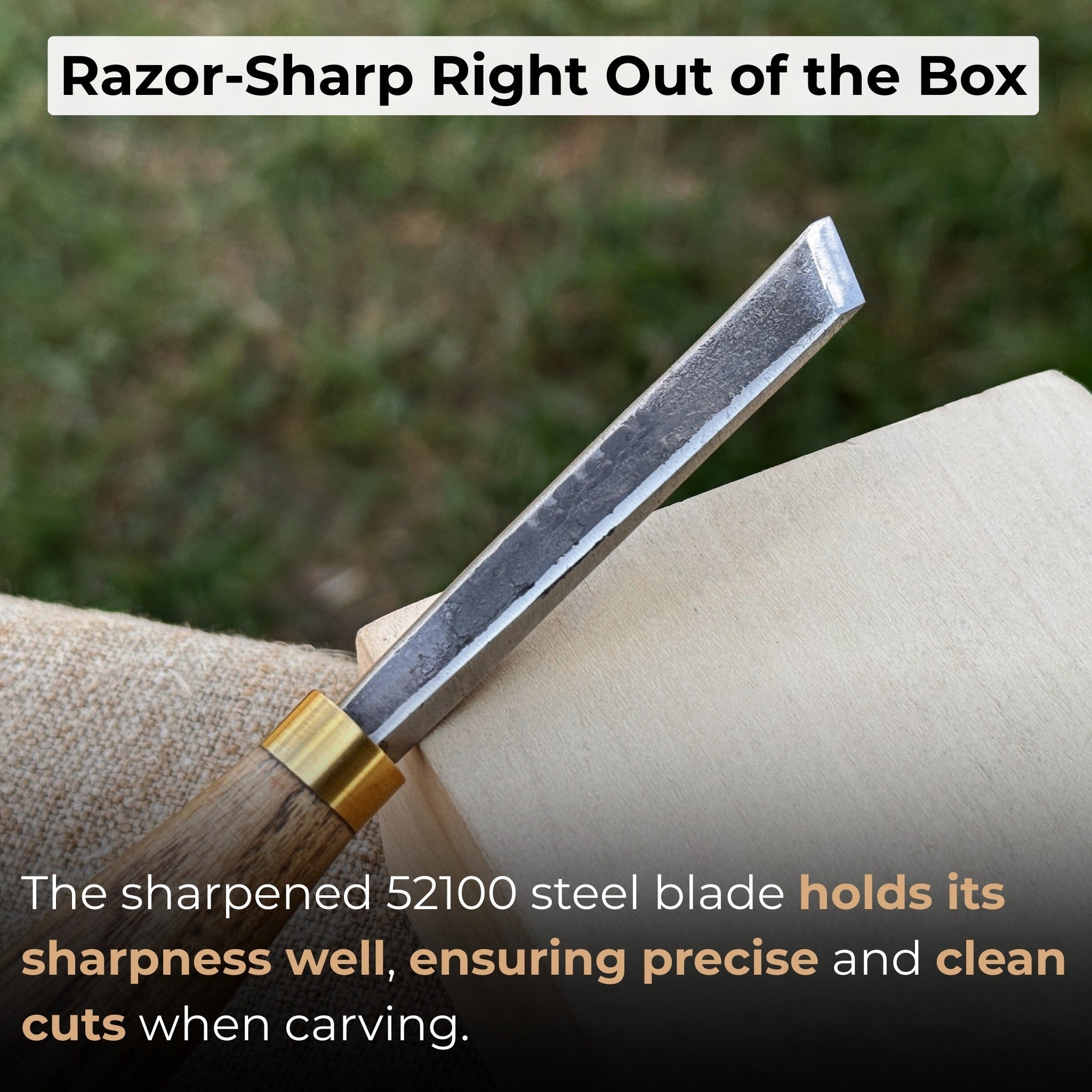 Angled bevel carving chisel with 10 mm blade and wooden handle by Sharky Forged Steel Tools