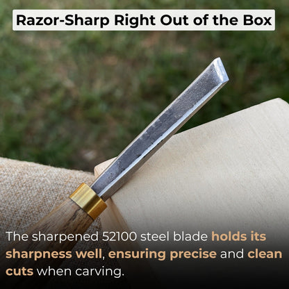 Angled bevel carving chisel with 10 mm blade and wooden handle by Sharky Forged Steel Tools