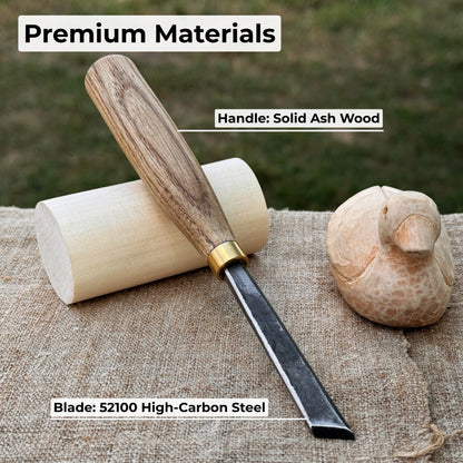 Angled bevel carving chisel with 10 mm blade and wooden handle by Sharky Forged Steel Tools