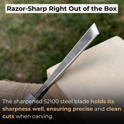 Angled bevel carving chisel with palm handle, 10 mm blade, hand-forged high-carbon steel blade and ash wood handle