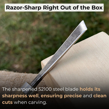 Angled bevel carving chisel with palm handle, 10 mm blade, hand-forged high-carbon steel blade and ash wood handle