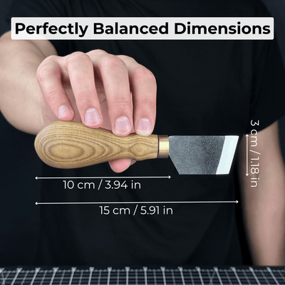Angled Leather Skiving Knife with ash wood handle and sharp high-carbon steel blade