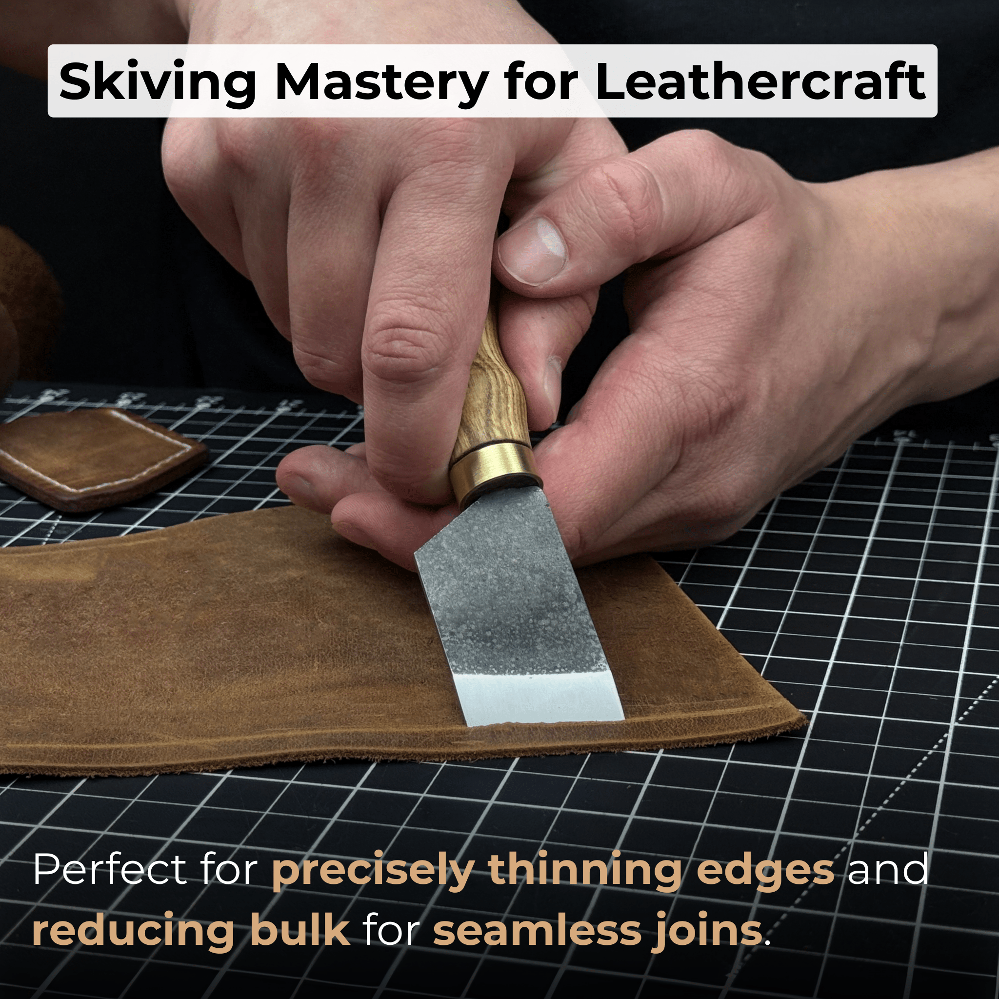 Angled Leather Skiving Knife with ash wood handle and sharp high-carbon steel blade