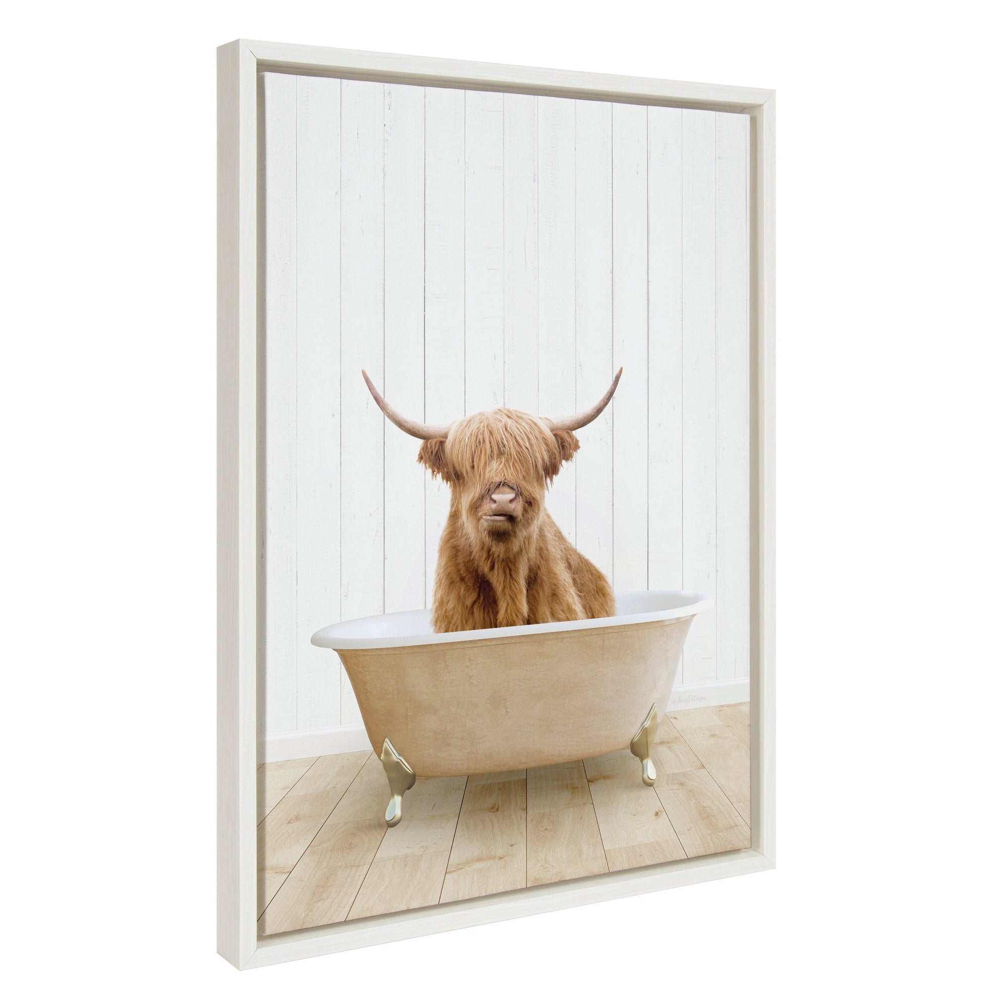 Sylvie Highland Cow Farmhouse Bath Framed Canvas by kateandlaurel - main product image for Resin Society
