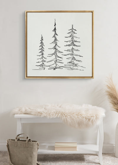 Sylvie Minimalist Evergreen Trees Sketch Framed Canvas