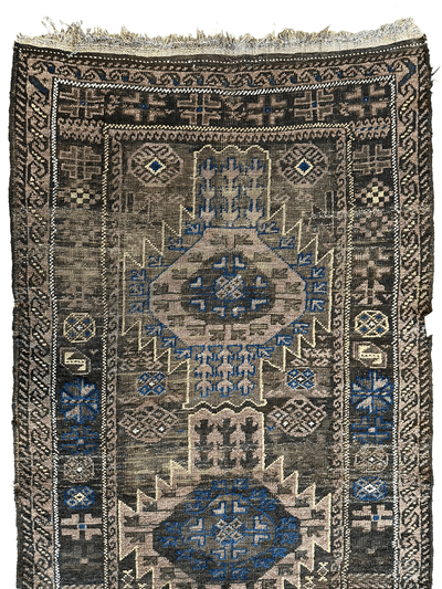 Antique 1880s Primitive Tribal Baluch Wool Rug 3’x6’4”