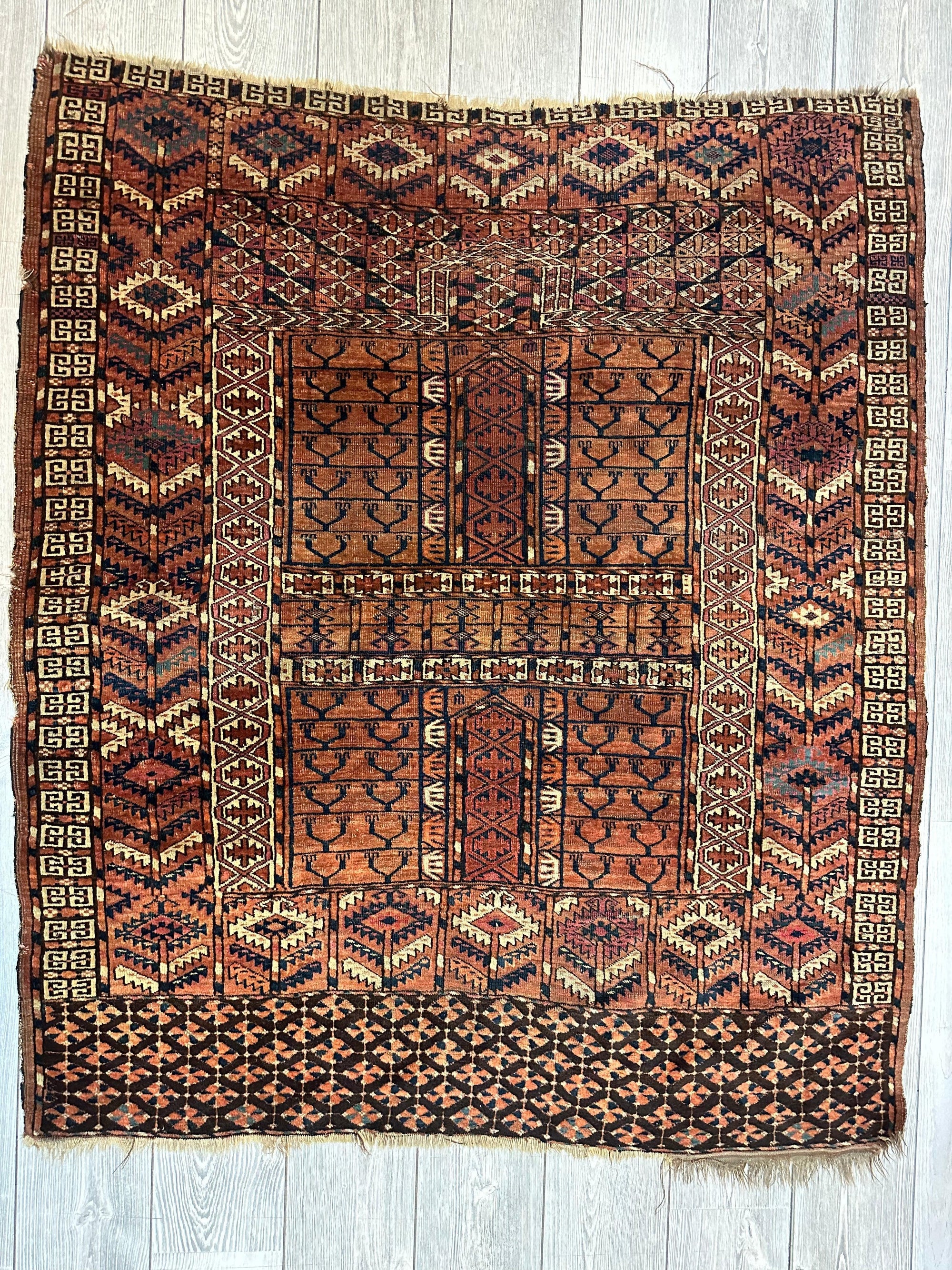 Antique 1880s Turkoman Tekke Ensi Tent Door Covering Rug 4’ x4’8” by Rugistan - main product image for Resin Society