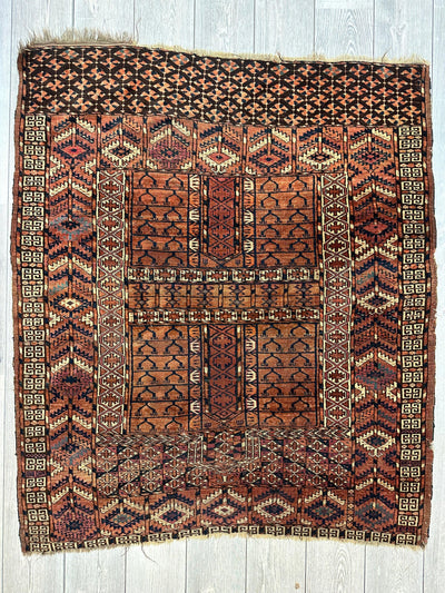 Antique 1880s Turkoman Tekke Ensi Tent Door Covering Rug 4’ x4’8” by Rugistan - product image 3 for Resin Society