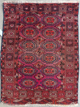 Antique 1910’s Tribal Turkoman Rug 3’ x 4’1” showing detailed tribal pattern and wear
