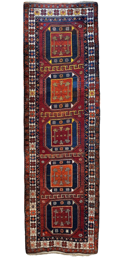 Antique circa 1920's Kurdish-Kazak Geometric Motifs Runner 3’8” x 12’3” by Rugistan - main product image for Resin Society