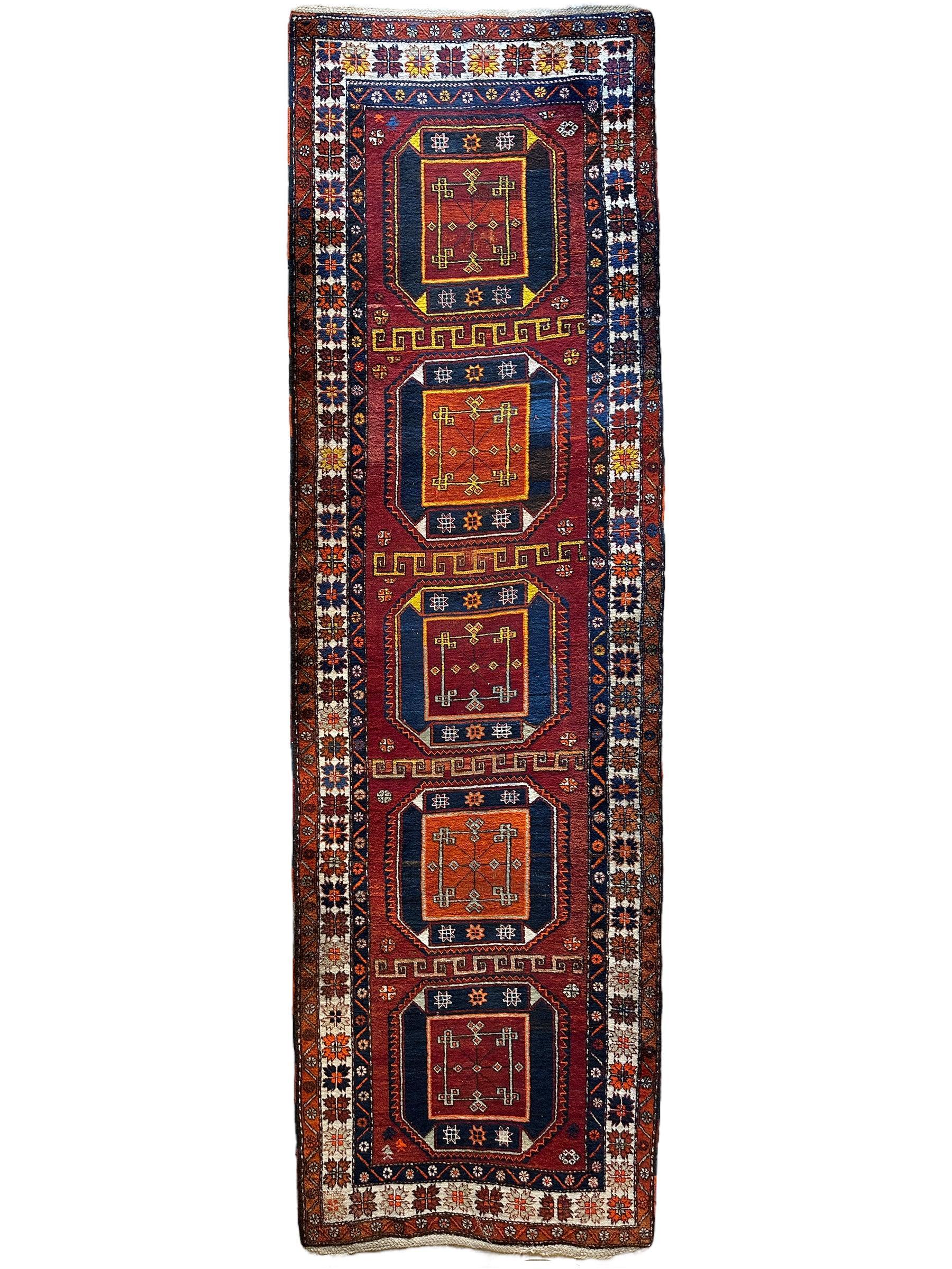 Antique circa 1920's Kurdish-Kazak Geometric Motifs Runner 3’8” x 12’3” by Rugistan - product image 2 for Resin Society