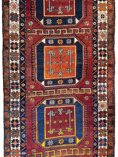 Antique circa 1920's Kurdish-Kazak Geometric Motifs Runner 3’8” x 12’3” by Rugistan - product image 6 for Resin Society
