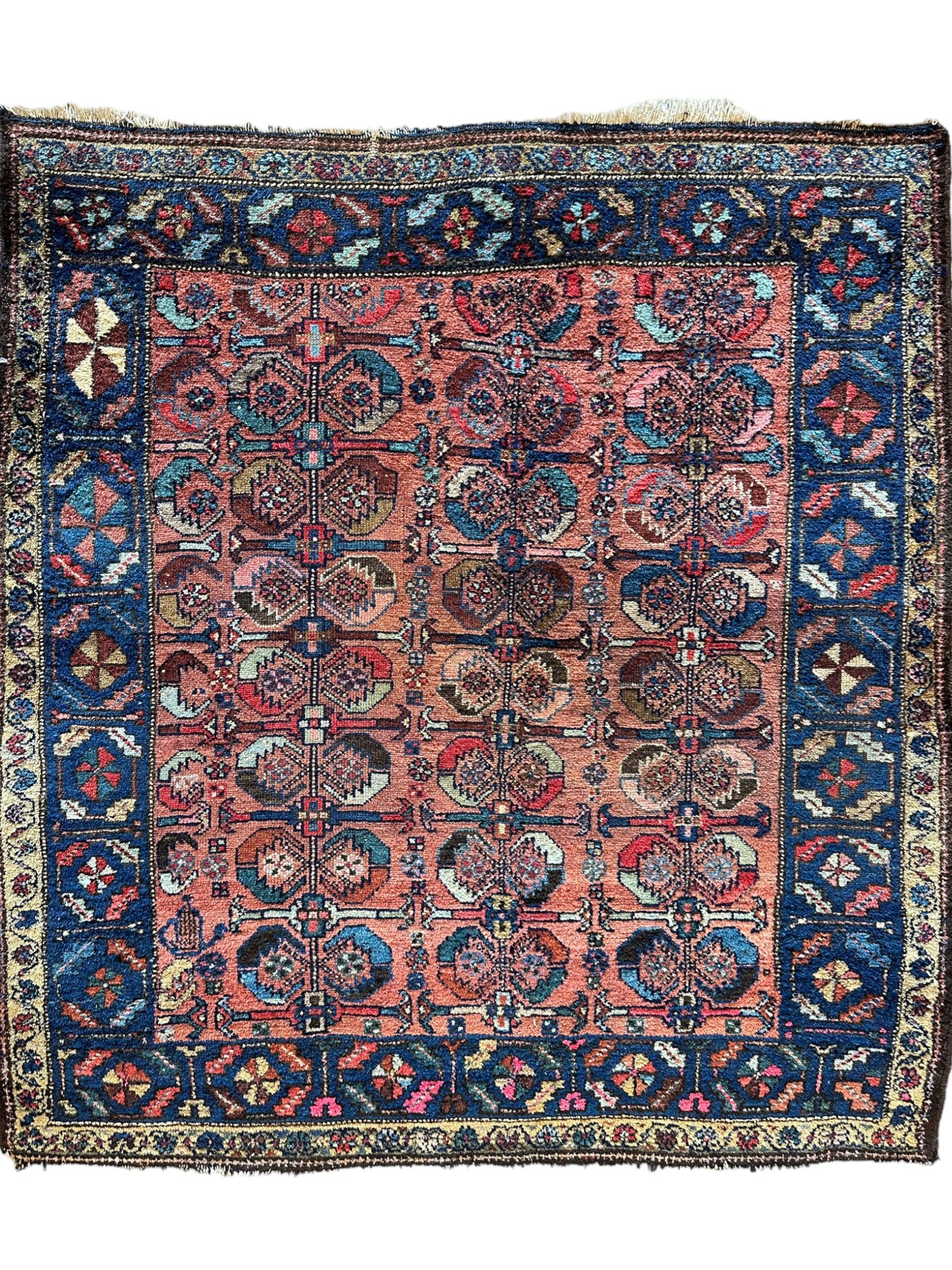 Antique One of Kind Persian Hamedan Enjelas Rug 3’11” x 4’4” by Rugistan - main product image for Resin Society