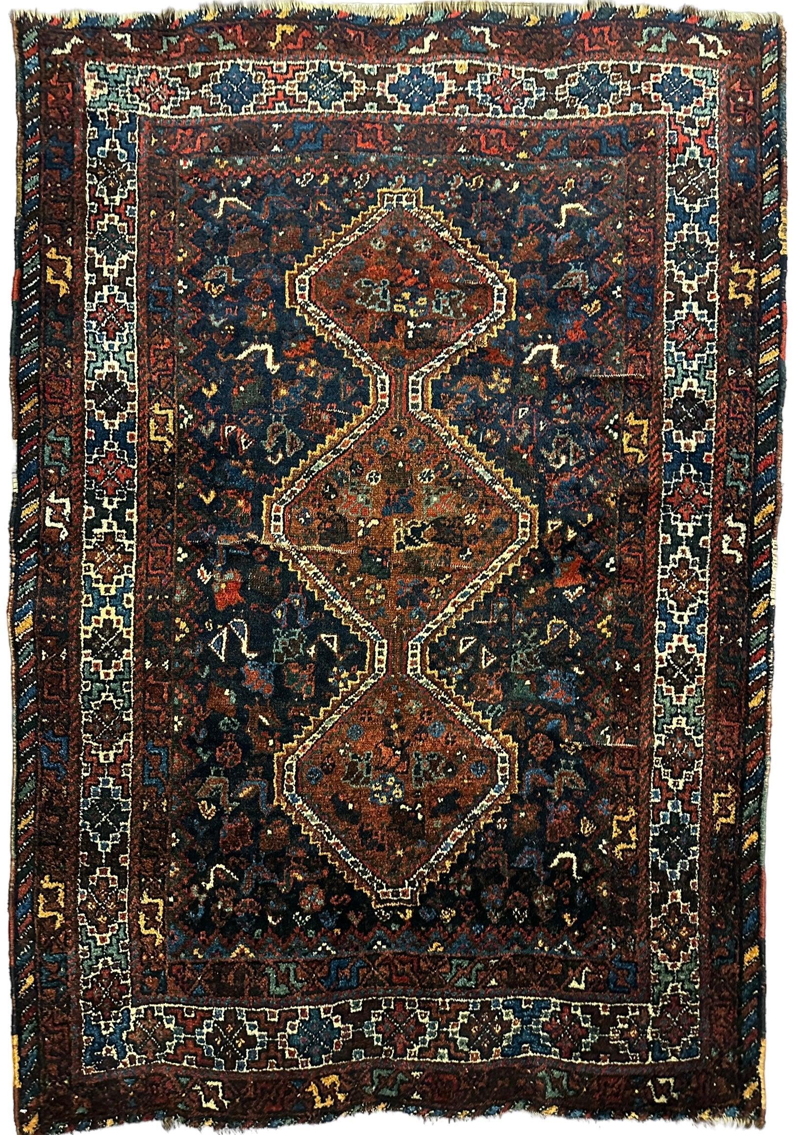 Antique Persian Khamseh Tribal Rug 4' x 5’10” by Rugistan - main product image for Resin Society