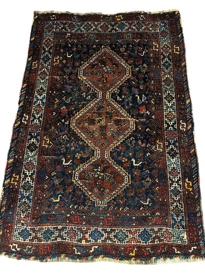 Antique Persian Khamseh Tribal Rug 4' x 5’10” by Rugistan - product image 6 for Resin Society