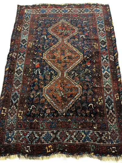 Antique Persian Khamseh Tribal Rug 4' x 5’10” by Rugistan - product image 7 for Resin Society