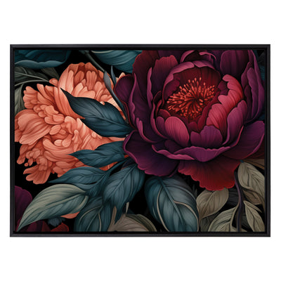 Sylvie Dark Academia Floral in Rich Jewel Tones Framed Canvas by The Creative Bunch Studio