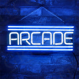 Arcade Neon Signs Light glowing in vibrant white and blue hues