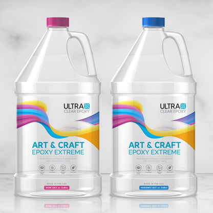 Two bottles of Ultra Clear Epoxy Art & Craft Epoxy Extreme on a light gray background