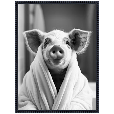 Sylvie Pig Bathroom Art Towel Robe Black and White Framed Canvas