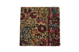 Decorative Cork Board featuring antique Kerman rug fragment with floral pattern and concealed cork backing