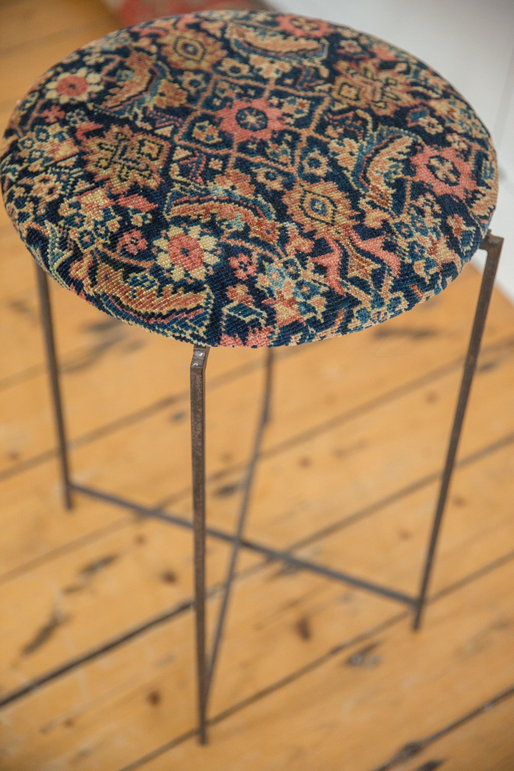 Reclaimed Antique Rug Fragment Side Table Stand 1 of 7