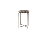 Reclaimed Antique Rug Fragment Side Table Stand 3 of 7 with navy Persian rug top on folding metal base