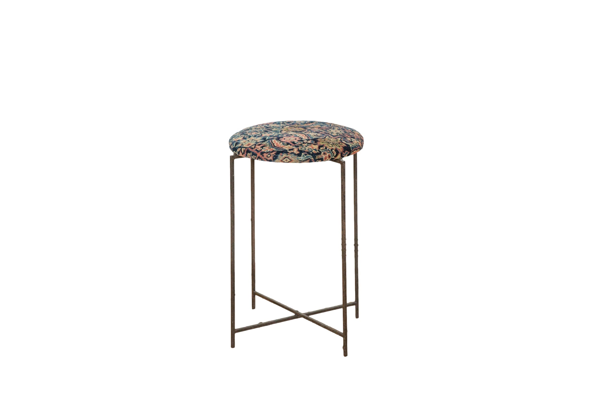 Reclaimed Antique Rug Fragment Side Table Stand 3 of 7