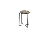Reclaimed Antique Rug Fragment Side Table Stand 6 of 7 with navy and multicolor antique rug top on folding metal base