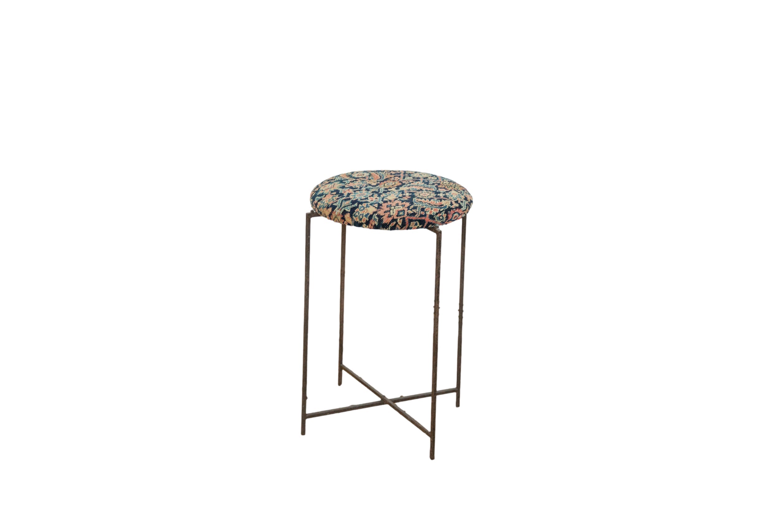 Reclaimed Antique Rug Fragment Side Table Stand 6 of 7