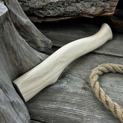 Ash wood axe handle with red oak wedges, 31 cm (12.2 inches), Sharky Forged Steel Tools